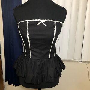 Elegant Black Strapless Peplum Blouse